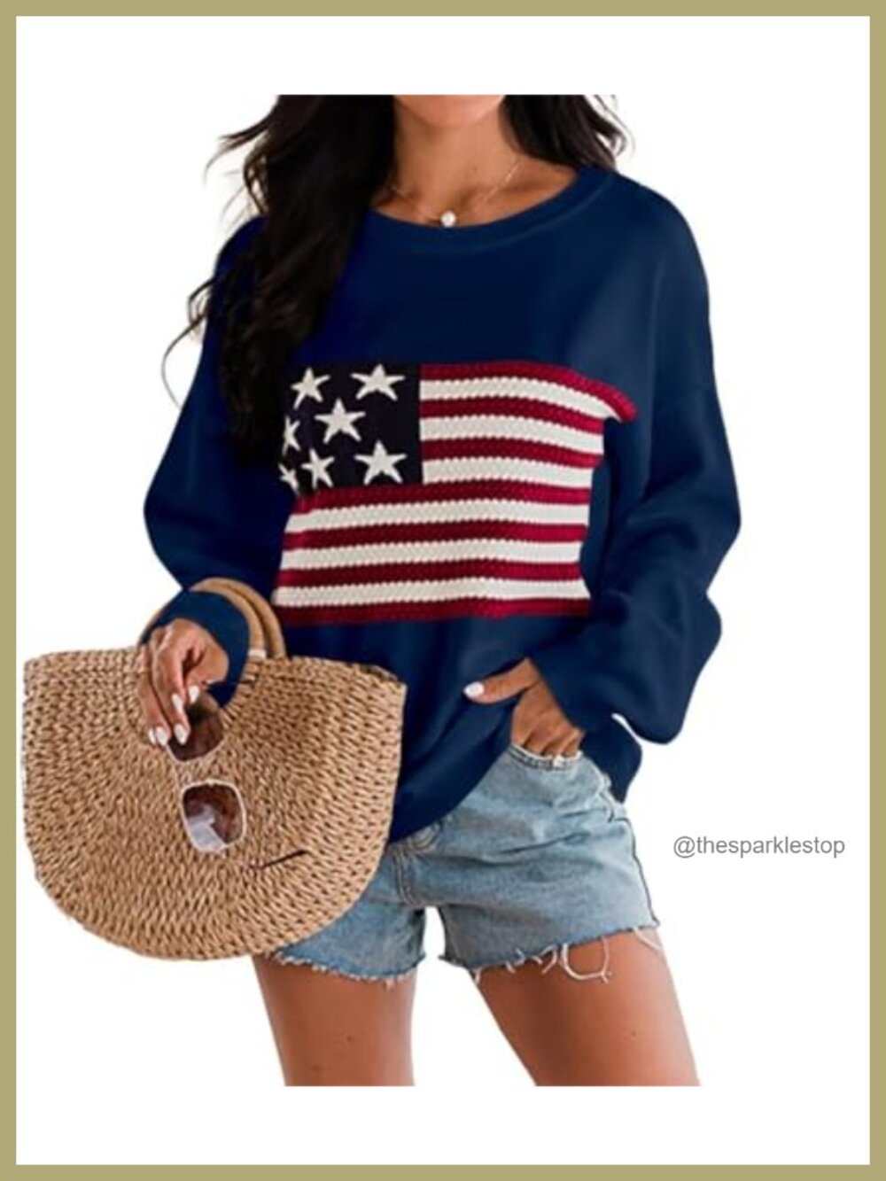 Knit American Flag Sweater Crew Neck Long Sleeve Pullover
